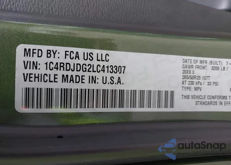 2020 Dodge Durango Gt from USA, damaged, VIN 1C4RDJDG2LC413307
